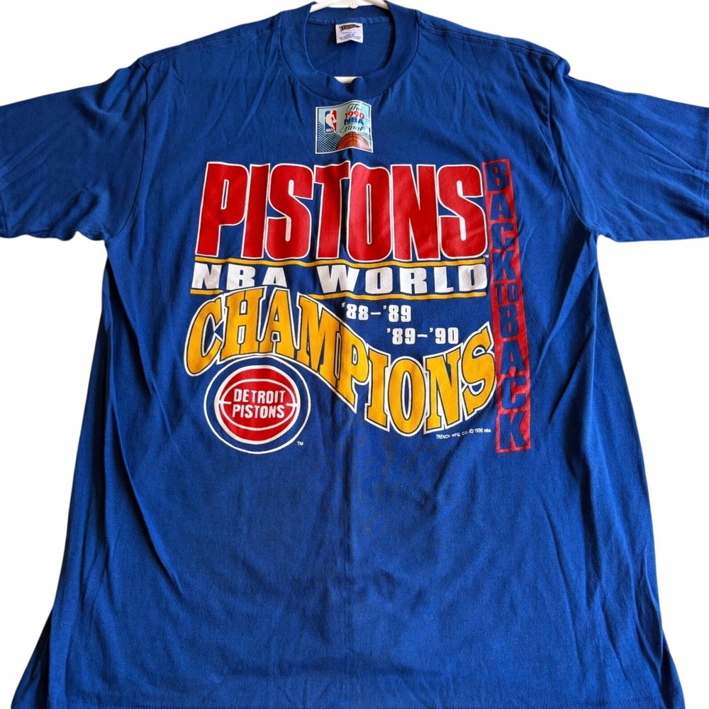 Vintage 1990 Detroit Pistons NBA Champions T Shirt Trench Blue Medium